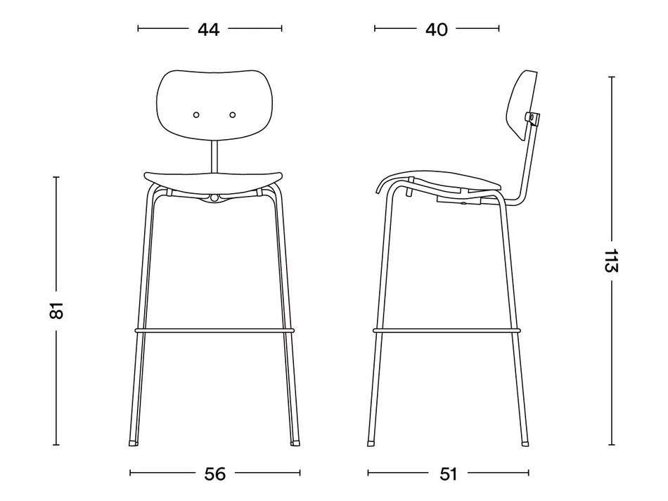 Specifications of the SB 68 SU Bar Stool